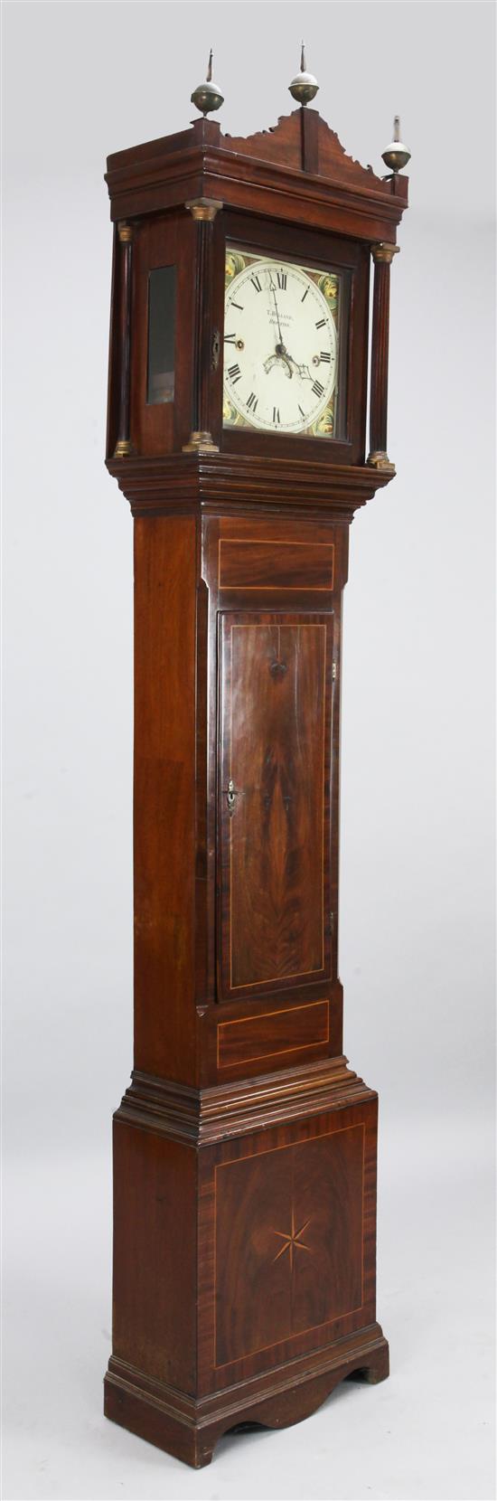 T.Holland of Brighton. An early 19th century inlaid mahogany eight day longcase clock, 7ft 5in.